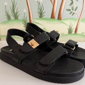 Steve Madden Black Mona Sandals with Gold Accents